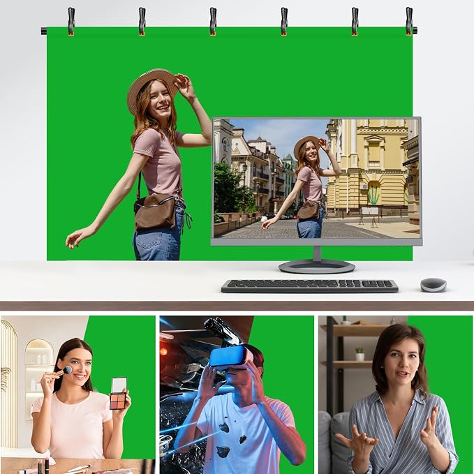 Emart 5x6.5ft Green Screen Backdrop Kit with T-Shape Stand and 6 Clamps | Reverse folding base for easy storage & transport，perfect for Photography, Photoshoot, Studio Video Recording, Streaming - Image 7