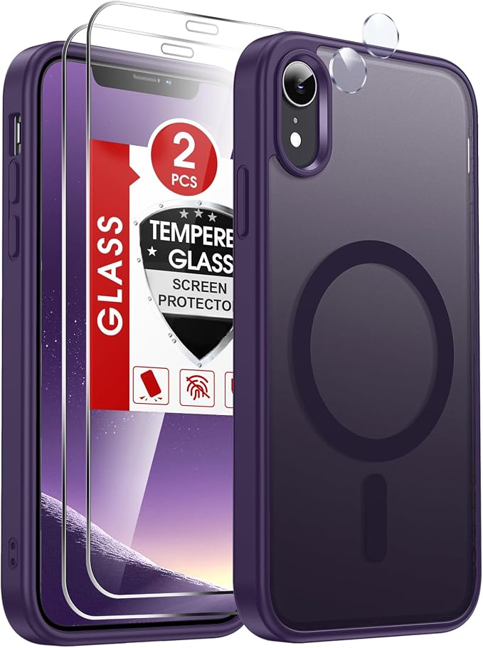 LeYi for iPhone-XR Phone Case Purple with Screen Protector X2 + Camera Cover X2:[ MagSafe Compatible] Magnetic Slim Cases for i Phone 10 iphoneXR Military Grade Protective Funda Para 10XR, Deep Purple by LeYi