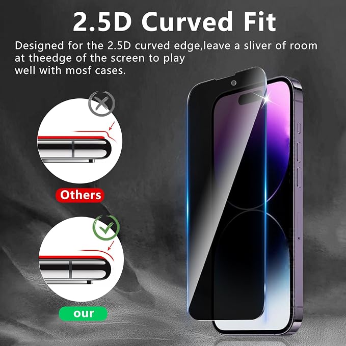 3+3 Pack Privacy Screen Protector Designed for iPhone 14 Pro With 3 Pack Camera Lens Protector,Full Coverage Anti-Spy Tempered Glass Film,9H Hardness,Bubble Free,Easy to Install - Image 2
