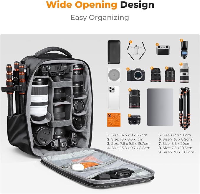 K&F CONCEPT Camera Backpack,Hardshell Photography DSLR Camera Bag | 15-15.6 Inch Laptop Compartment, Waterproof, Hard Shell Camera Case, Compatible with Canon/Nikon/Sony/DJI Mavic Drone, B07 - Image 2