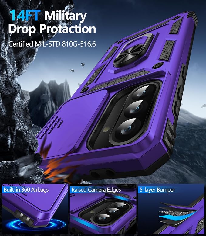 Taisairu for Samsung Galaxy A37 Case/A36 Case with Screen Protector & Slide Camera Lens Cover, Built-in Ring Stand Shockproof Protective Case for Samsung A37 5G Case/Samsung A36 5G Case (Purple) - Image 4