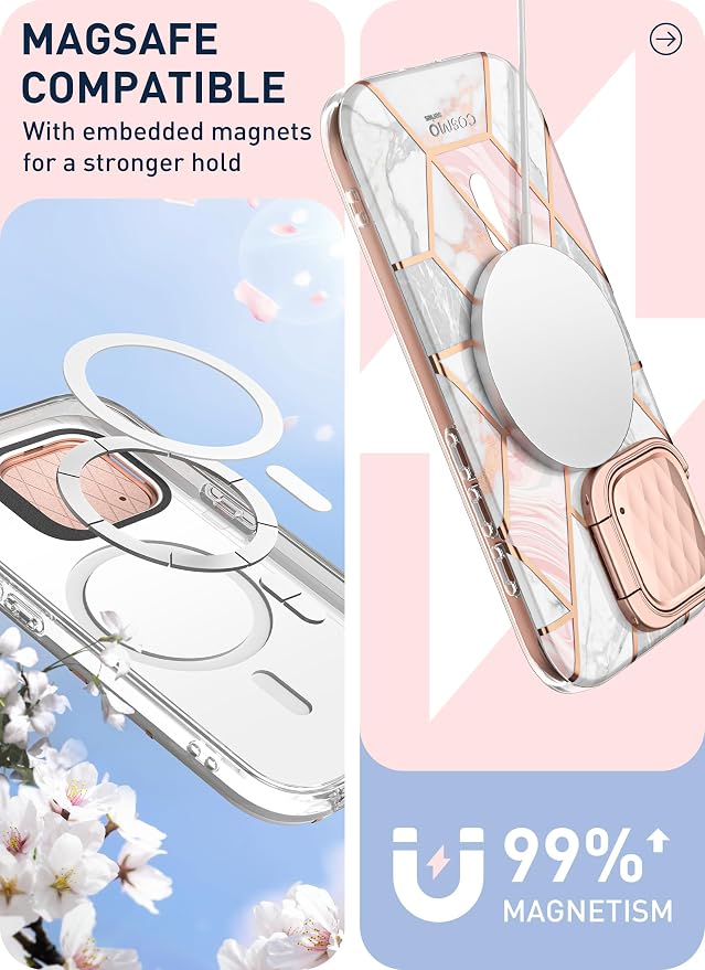 i-Blason Cosmo for iPhone 15 Pro Case with Camera Cover Stand [Compatible with MagSafe][Built-in Screen Protector] 360 Full-Body Protective Magnetic Phone Case for iPhone 15 Pro (2023), Marble | Built-in Screen Protector, Camera Cover Stand, Slim, Stylish - Image 5