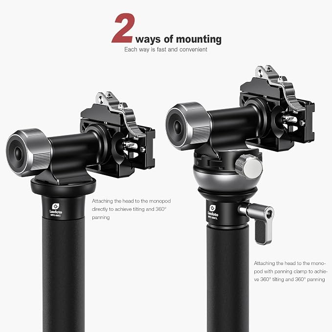 Leofoto Monopod Gimbal Head, 360° Tilt Birdwatching Photography Head for Monopods, 3/8" Mounting Hole and Arca-Type Quick Release Clamp for Panning Clamp/L Plate, Max Load to 10kg/22.05lb (MPG-01L) - Image 5