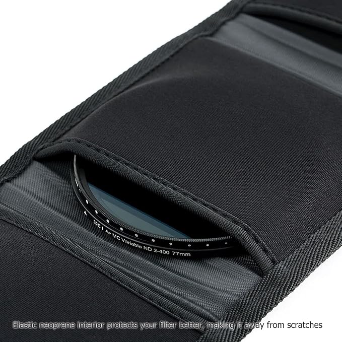 JJC 3-Pocket Lens Filter Pouch Case, Wallet for Circular Filters up to 82mm | Padded Folding Filter Bag, with Belt Loop & Fasten Closure, Durable Polyester Material, Dustproof, Compact to Travel - Image 4