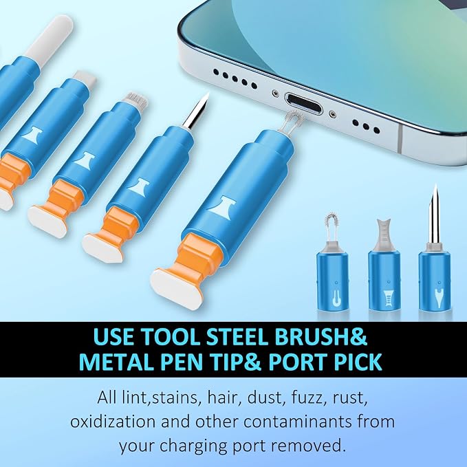 iPhone Cleaning Kit for Charging Port Cleaner AirPod Phone, Light Blue | Multi-Tool, iPhone Cleaner, Repair Lightning Cable USB C Speaker Charger iPad Connector, Compact Portable, with Storage Case - Image 3