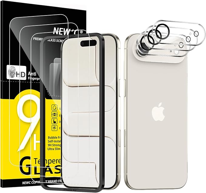 NEW'C 3x Screen Protector for iPhone Air (6.5 inches)+ 3x Camera Lens Protector, Sensor Protection, Case Friendly Tempered Glass Film, Ultra Resistant, Easy installation tool include by NEWC