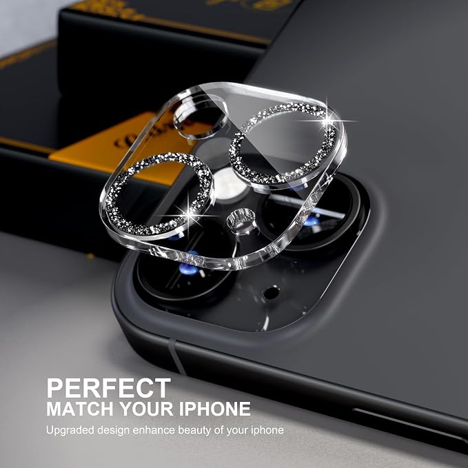 for 6 Pack iPhone 15 / iPhone 15 Plus Camera Lens Protector [Drop Protection] [Case Friendly] [Easy Installation] 9H Tempered Glass Camera Screen Protector Cover Accessories, Glitter Black - Image 5