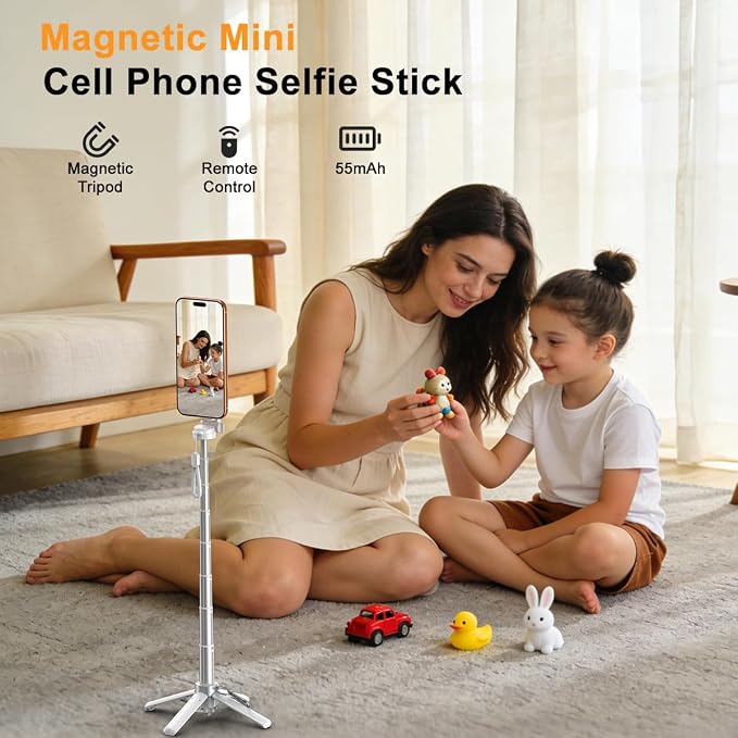 Upgrated 5-in-1 Magnetic Selfie Stick with Remote for Cell Phone 360° Rotation.Can Transforms into Mini Tripod/Camera Grip/Handheld Stabilizer/Phone Stand.Extend to 25 inches - Image 2