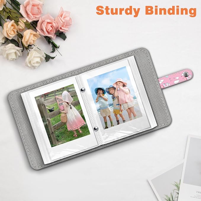 Fintie Mini Photos Album Book for 2x3 Inch Films - 52 Pockets Small Albums | For Fujifilm Instax Mini, Polaroid Hi-Print Pictures, Portable Kpop Photocard Holder, Travel Memory Book, Pink Horses - Image 5