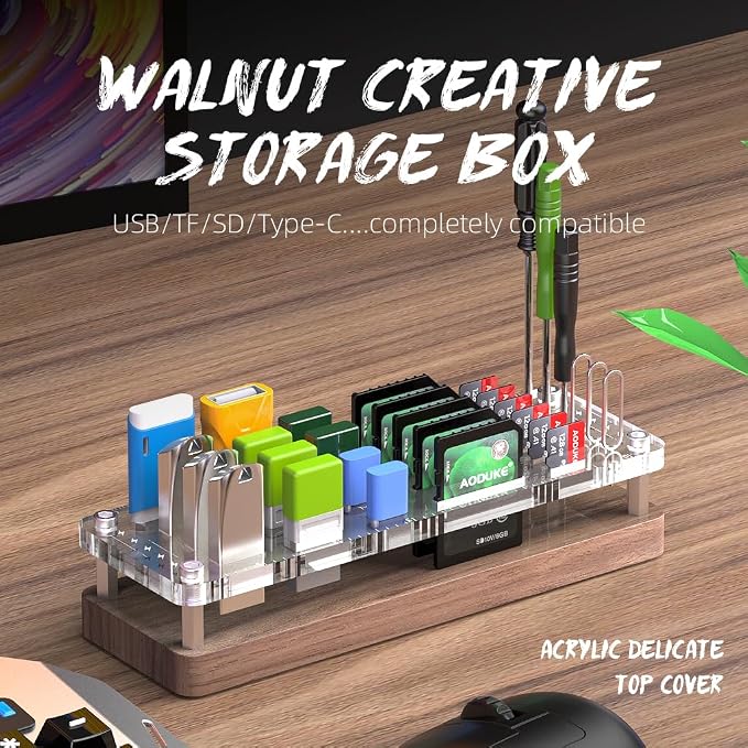 29 Slot Wooden Memory Card Case and USB Drive Organizer with Screwdriver and SIM Card Ejector - F02MY - Image 4