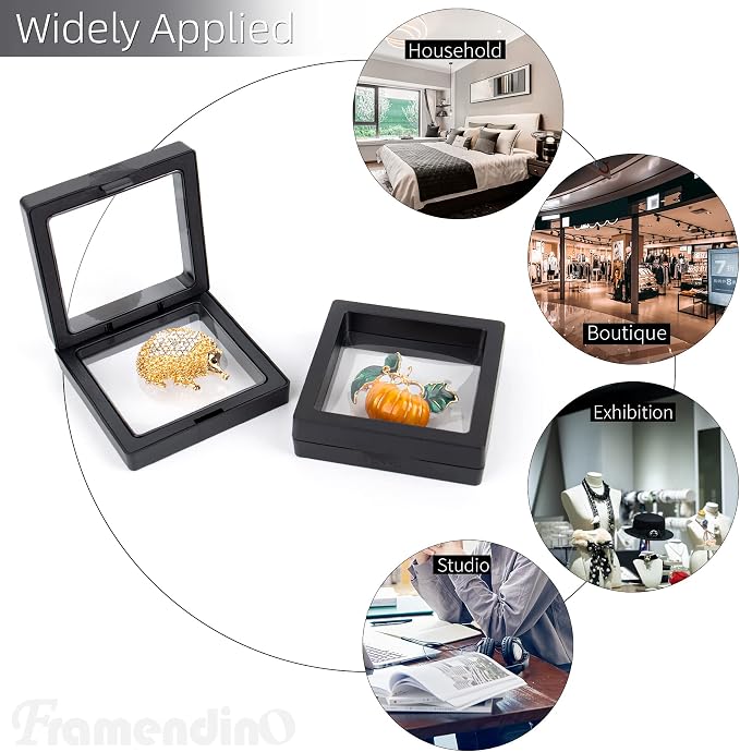Framendino, 20 Pack Black 3D Floating Frame Display Case Challenge Coin 2.8x2.8x0.8 Holder Stands Jewelry Storage Box for AA Medallion Shells Gems - Image 6