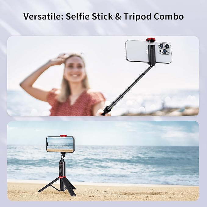 ATUMTEK Selfie Stick Tripod, 3-in-1 Extendable Aluminum Phone Tripod with Detachable Bluetooth Remote, Compatible with iPhone 17/16/15/14/13/12/11/11 Pro/XS Max/XR and Samsung Smartphones, Red - Image 6