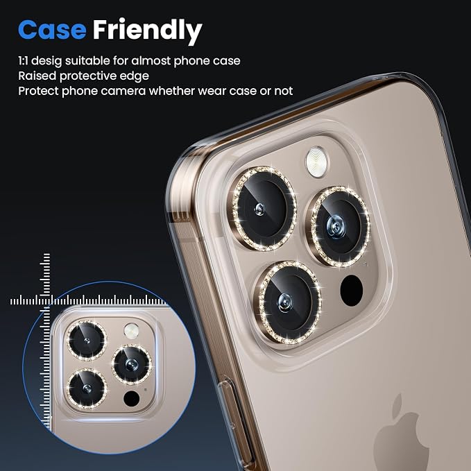 WSKEN for iPhone 16 Pro/iPhone 16 Pro Max Camera Lens Protector | Original Shooting Mode, Individual Metal Cover Film, Shatterproof HD Tempered Glass Camera Screen Protector, Glitter Gold - Image 5