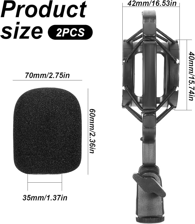 Microphone Shock Mount with Pop Filter Anti-Vibration Suspension Shockmount Holder Clip Universal Anti-Vibration Mic Holder Mic Clip Holders for 42~46mm/1.65~1.81in Diameter Studio Condenser Mics - Image 2