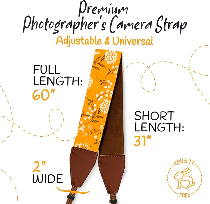 Art Tribute Camera Strap - Shoulder, Crossbody & Neck Camera Strap for Photographers, Fits All Cameras, Canon Nikon Sony Fujifilm, Padded Strap W/Quick Release, Embroidered Cotton & Leather Ends - Image 5