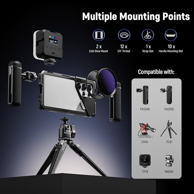 NEEWER S25 Ultra Phone Cage, Mobile Video Rig Phone Stabilizer with 67mm Filter Adapter, 17mm Lens Backplate, T Mount Lens Adapter, Compatible with Samsung Galaxy Moment T Series Lenses, PA082 - Image 4