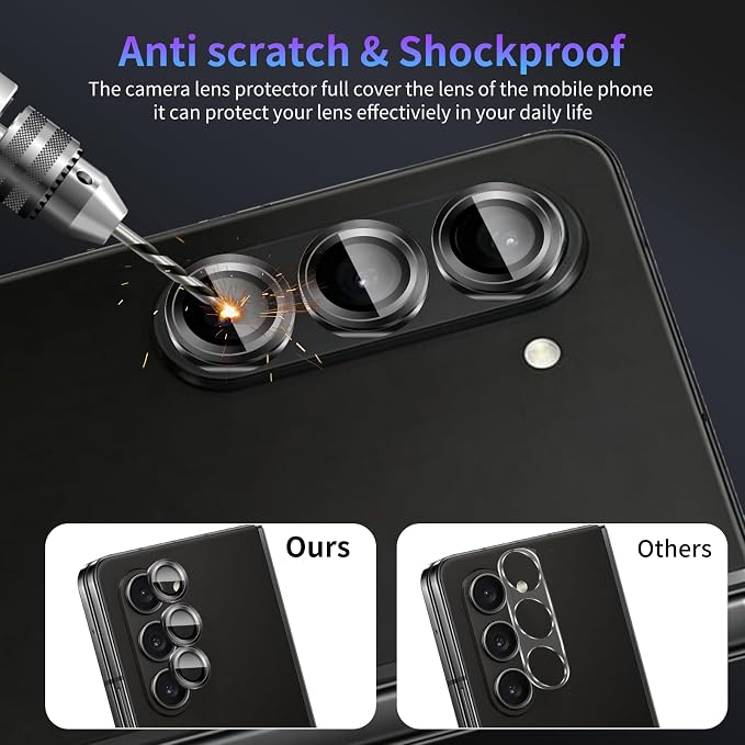 Camera Lens Protector for Samsung Galaxy Z Fold 5,1 Pack | Tempered Metal Glass Camera Cover Film,HD Clear,Anti-Scratch Lens Screen Protector Film,Case Friendly,Black Titanium - Image 4