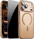 for iPhone 17 Pro Case with Privacy Screen Protector, Brown | Full Camera Protection, Compatible with MagSafe, Magnetic Translucent Matte Shockproof Phone Cover for iPhone 17 Pro by ZOZDOKG
