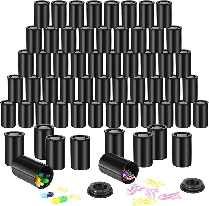 JOVITEC 200 Pcs Plastic Film Canister Holder 35 mm Empty Camera Reel Containers Storage Containers Case with Lids for Small Accessories Fish Hook Film Beads(Black) - Image 7