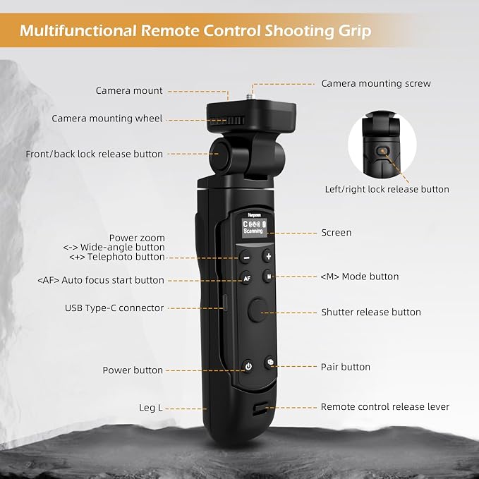 for Canon Tripod Wireless Shooting Grip with Shutter Release - Mini-Tripod with Rechargeable Remote Control for G7 X III/R50/R8/R5/R10/G5 X II/R100/M6 II/M200/M50/R50 V/6D II/V10/V1/SL2, for Vlogging - Image 8