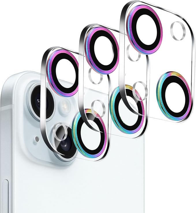 Dengduoduo 3 Pack Tempered Glass Camera Lens Protector for iPhone 15 6.1" & for iPhone 15 Plus 6.7", Ultra HD, 9H Hardness, Anti-Scratch, Case Friendly, Easy to Install [No Affect on Night Shots] by Dengduoduo