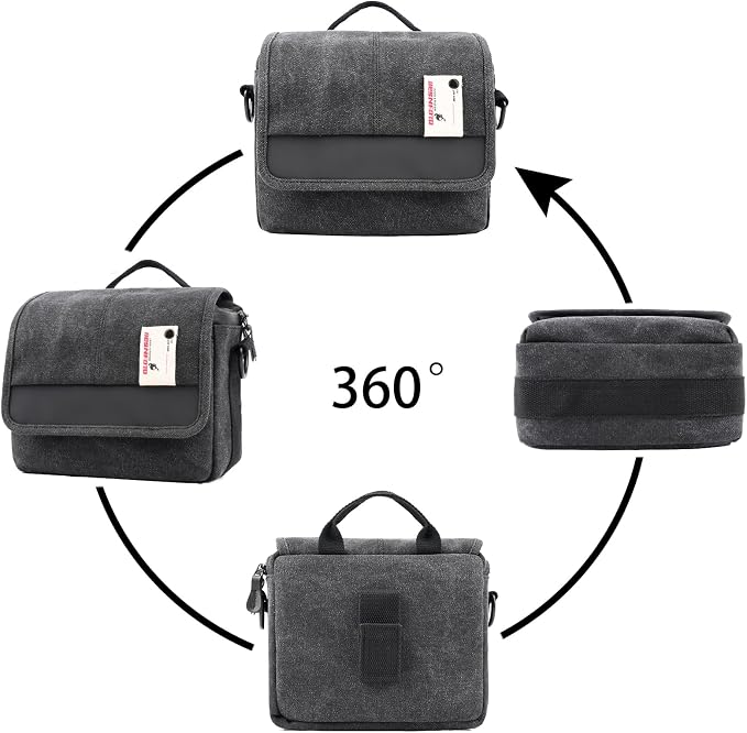 Camera Bag Purse Small Messenger Shoulder Bag for Mirrorless DSLR Camera Waterproof Canvas Compact Photography Case, Black Gray - Image 6