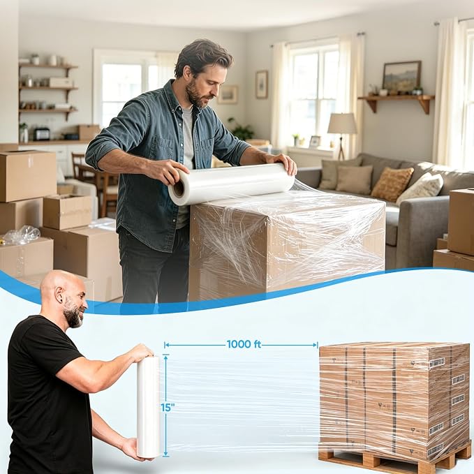 TICONN Stretch Wrap Roll, 15 in x 1000 ft Plastic Wrap for Moving Furniture | Odorless Industrial Strength Stretch Film, 300% Stretchability, Self-Adhering, Ideal for Furniture, Box Protection - Image 4