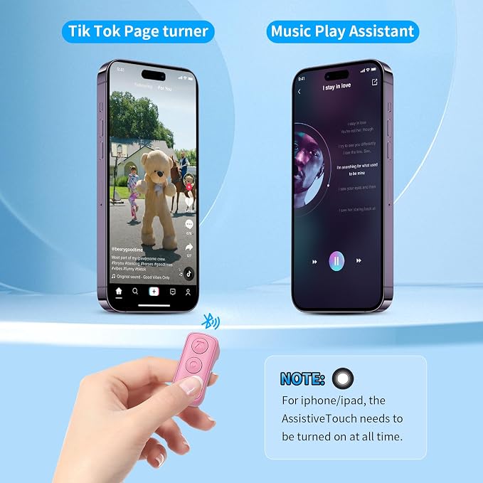 Fingertip Bluetooth Remote Control TIK TOK Wireless Page Turner TYUOBOX Camera Remote Shutter Selfie Button Controller with Charging Case for iPhone Android Ipad Cell Phone (Pink1) - Image 3