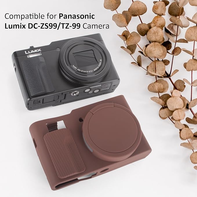 MUZIRI KINOKOO Silicone Sleeve Compatible for Panasonic Lumix ZS99 Camera - Soft Protective Cover for DC-ZS99/TZ99 Digital Camera with Removable Lens Cover - Anti-Slip & Anti-Scratch - Coffee - Image 2