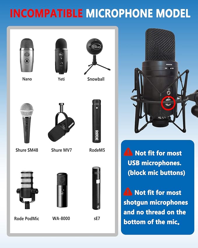 AT2020 Shock Mount Universal Microphone Holder Spider Recording Mic Shockmount Stand Compatible with Many Condenser Mics Like Rode NT1-A NT2-A Procaster MXL 990 770 U87 (Black) - Image 5