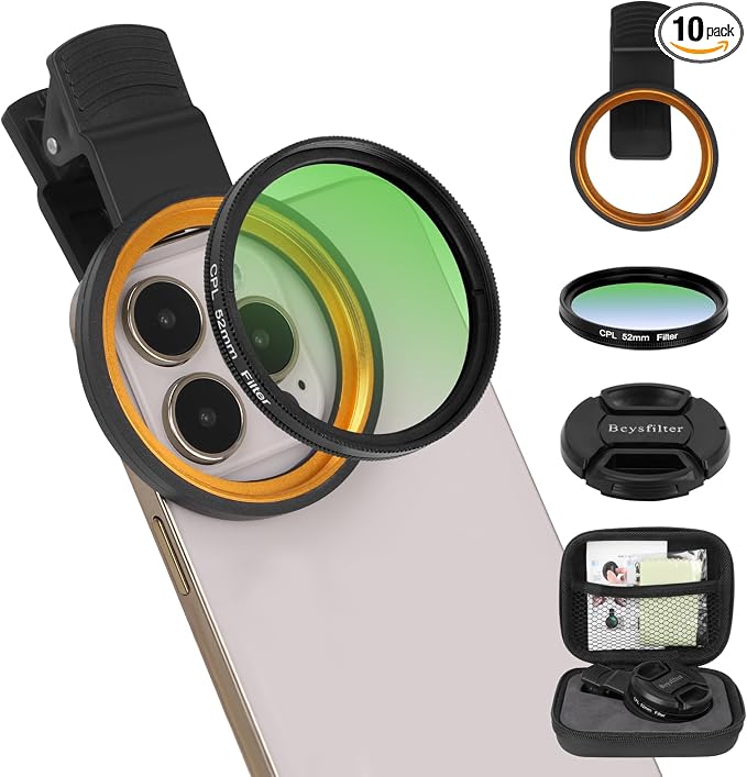 52MM CPL Filter for Phone, Clip-on Circular Polarizing Lens, HD Multi-Coated Optical Glass, Camera Lens Filter Kit Compatible with iPhone 16 15 14, Samsung, Google Pixel and Other Smart Phones by Unknown