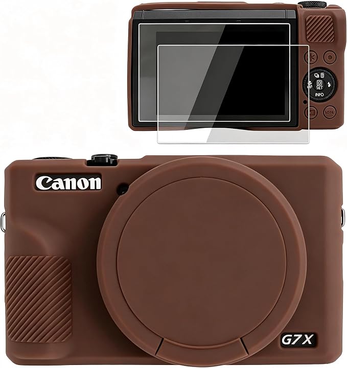 VOVMOEYA Camera Case for Canon Powershot G7 X Mark III with 2PCS Screen Protector,Full Pritection Soft G7X III Silicone Case Detachable Lens Cover Protective Cover for Canon G7XIII G7X3-Brown - Image 9