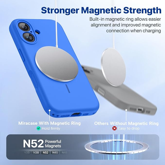 Miracase Silicone & Magnetic for iPhone 16 Case, Mediterranean Blue | Compatible with MagSafe, Anti-Scratch Microfiber Lining, Liquid Silicone Case Shockproof Drop Protection Phone Case for 16 - Image 9