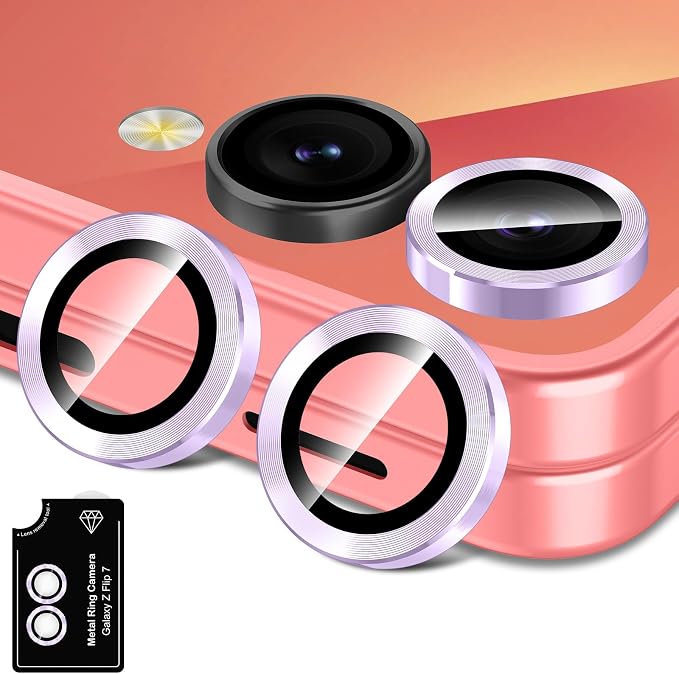 for Samsung Galaxy Z Flip 7 Camera Lens Protector, Individual Metal Ring Tempered Glass Lens Cover, [Strong Adsorption] Scratch Resistant Ultra-Thin HD Clear Lens Cover, 1 Set-Purple by Btscase