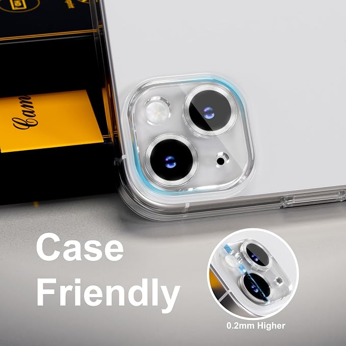 for 6 Pack iPhone 15 / iPhone 15 Plus Camera Lens Protector [Drop Protection] [Case Friendly] [Easy Installation] 9H Tempered Glass Camera Screen Protector Cover Accessories, CD Silver - Image 6