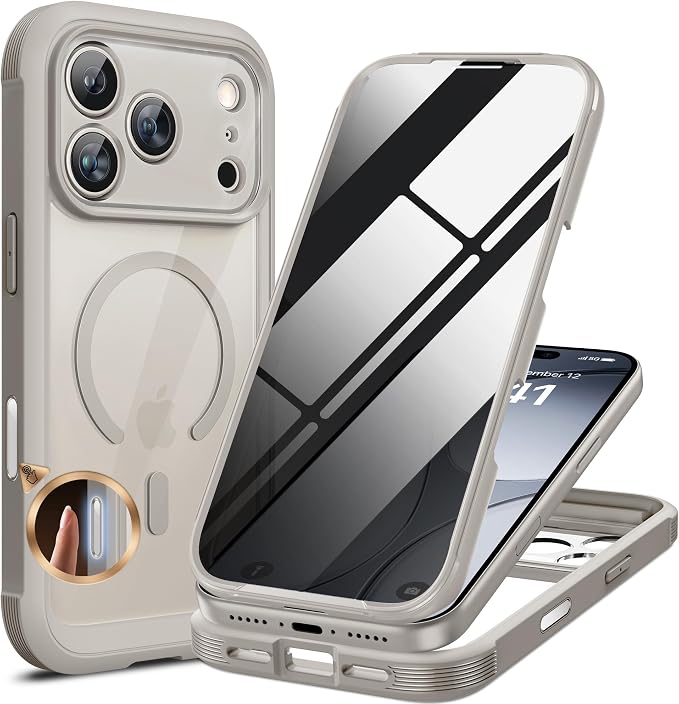 Miracase for iPhone 17 Pro Max Case with Privacy Screen Protector, Titanium | Compatible with MagSafe, 360° Full Body Protection, Full Camera Protection, Military-Grade Shockproof Phone Case 6.9" by Miracase
