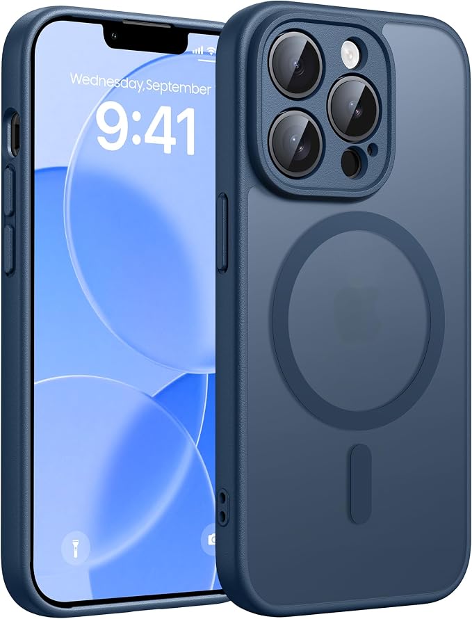 FNTCASE for iPhone 13 Pro Max Case, Fit for Magsafe, Full Camera Protection | Translucent Matte Magnetic Phone Back, 14FT Military Grade Drop Proof, Slim Shockproof Protective Cover, Blue by FNTCASE