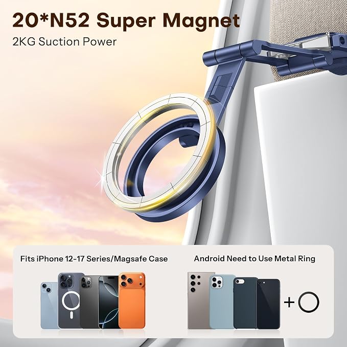OMOTON TP02 360°Rotating Adjustable Aluminum for MagSafe Tripod, Navy Blue | Magnetic Phone Tripod for iPhone 17/16/15 Pro Max Air, Foldable Cell Phone Stand Fits Vlog, Gym Travel Essentials Accessories - Image 2