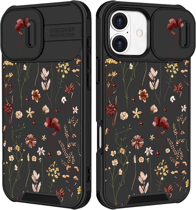 for iPhone 17 Case - Women Cute Phone Cover Girly Pretty Fancy Unique Aesthetic Design Slide Camera Cover Protective Case for Apple for iPhone 17, Flowers Floral by Goocrux
