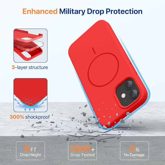 Miracase Magnetic for iPhone 12 Case/iPhone 12 Pro Case, Red | Compatible with MagSafe, Anti-Scratch Microfiber Lining, Premium Silicone Shockproof Drop Protection Phone Case for 12/12 Pro - Image 4