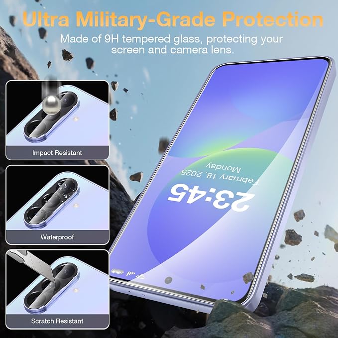for Samsung Galaxy A36 5G Screen Protector & Camera Lens Protector | 2+2 Pack, Ultra HD Tempered Glass, Case Friendly, Anti-Fingerprint, Anti-Scratch, Bubble Free, with Easy Installation Frame - Image 3