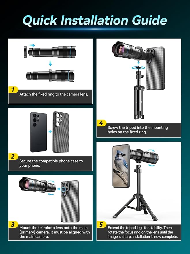 APEXEL 36x Telephoto Lens Compatible with Samsung Galaxy S26 Ultra | Photography for Travel, Birdwatching, Exploration | Kit with Sturdy Metal Tripod and Threaded Phone Case - Image 6