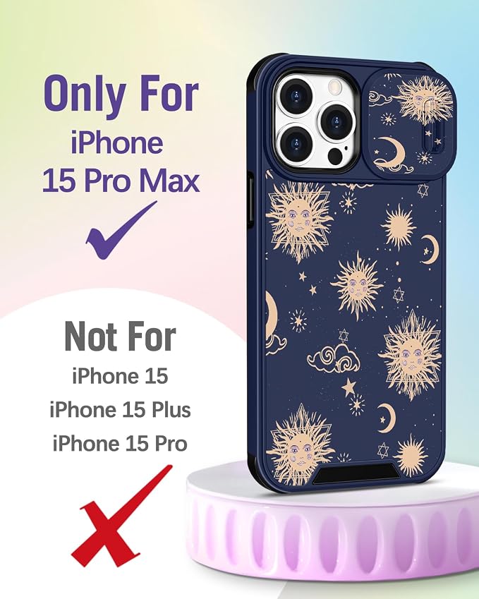 Buleens for iPhone 15 Pro Max Case 6.7 Inch - with Ring Stand & Camera Cover Aesthetic Cute Designed Women Girls Girly Kawaii Sun Moon Star Phone Case for iPhone 15 Pro Max Compatible with Magsafe - Image 2