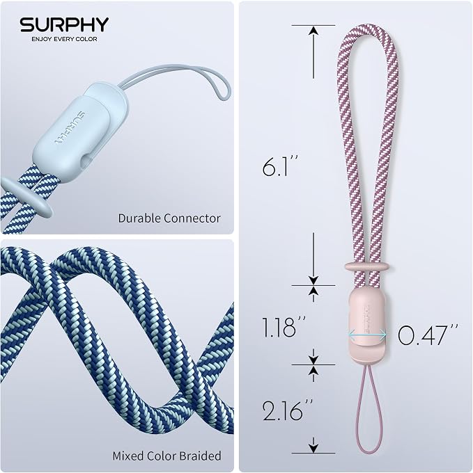 SURPHY 2 Pack Phone Lanyard, Phone Wrist Strap for Case, Camera Wrist Strap | Ultra-Light 2-Color Braided Phone Strap, Cellphone Charm Strap, Anti-Lost Wrist Lanyard for Women and Men, Pink Cloud Blue - Image 5