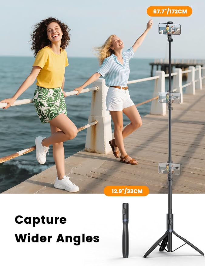 67.7" Phone Tripod with Light & 1/4" Camera Mount, NT99 Selfie Stick | Tall,Wireless Detachable Remote,Comapct Travel Stand Holder for Filming Video Recording,Compatible with iPhone/Samsung/Camera - Image 3