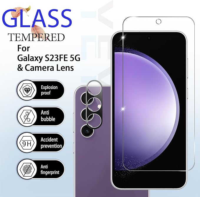 Galaxy S23 FE HD Clear Tempered Glass Screen Protector + Camera Lens Protectors, [2+2 Pack] [3D Glass] [Fingerprint Support] Screen Protector Glass For Samsung Galaxy S23 FE - Image 2