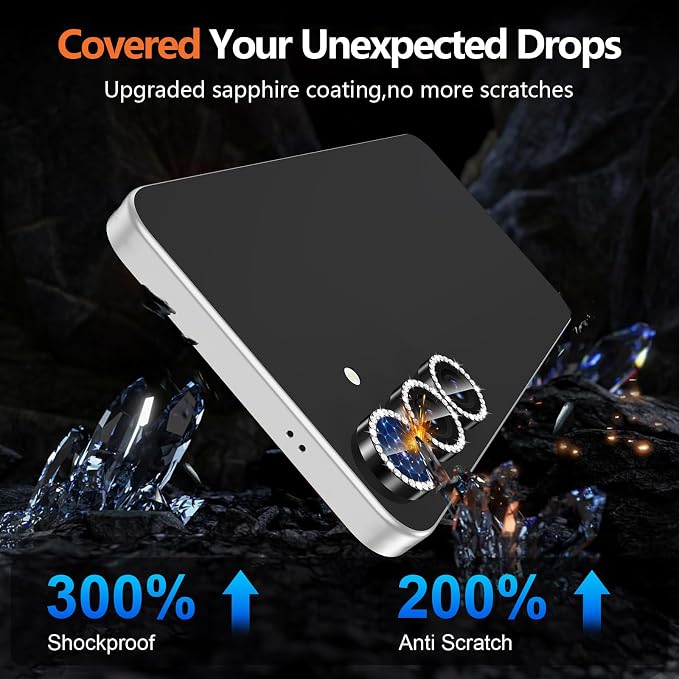 for Samsung Galaxy S25 FE Camera Lens Protector, Individual Metal Ring Tempered Glass Lens Cover, [Strong Adsorption] Scratch Resistant Ultra-Thin HD Clear Lens Cover, 1 Set-Black Diamond - Image 5