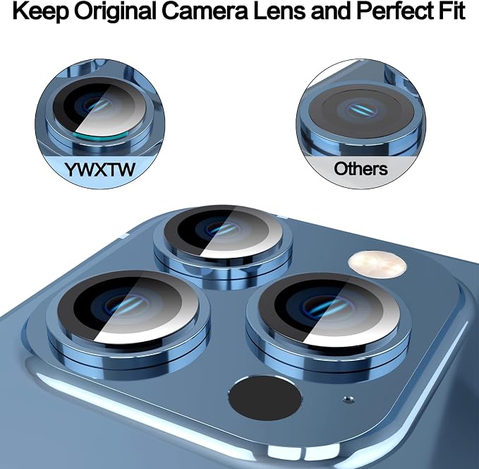 YWXTW [3+1] [Upgraded] Camera Lens Protector for iPhone 13 Pro Max 6.7 Inch/iPhone 13 Pro 6.1 Inch, [Keep Original Camera] [Installation Frame] Tempered Glass Camera Lens Cover, 1 Set (Sierra Blue) - Image 3
