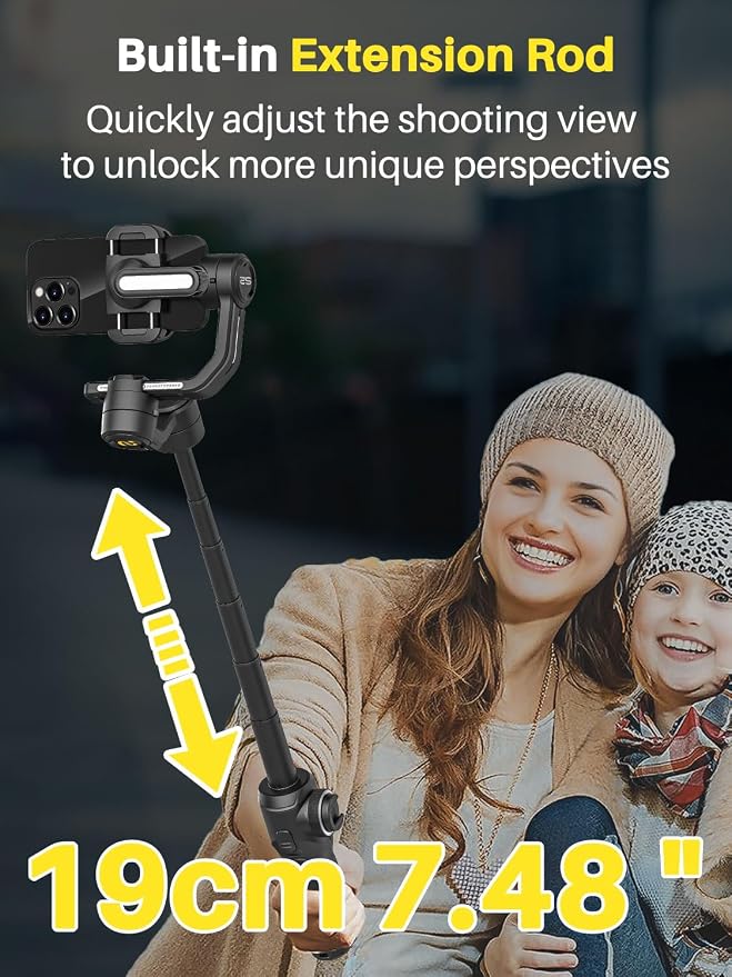 AOCHUAN Professional Gimbal Stabilizer for Smartphone,Built-in 18CM Extension Rod and Powerful Fill Light,360°Inception,Face&Object Tracking Stabilizer,3-Axis Gimbal for iPhone& Android-Smart S2 - Image 3