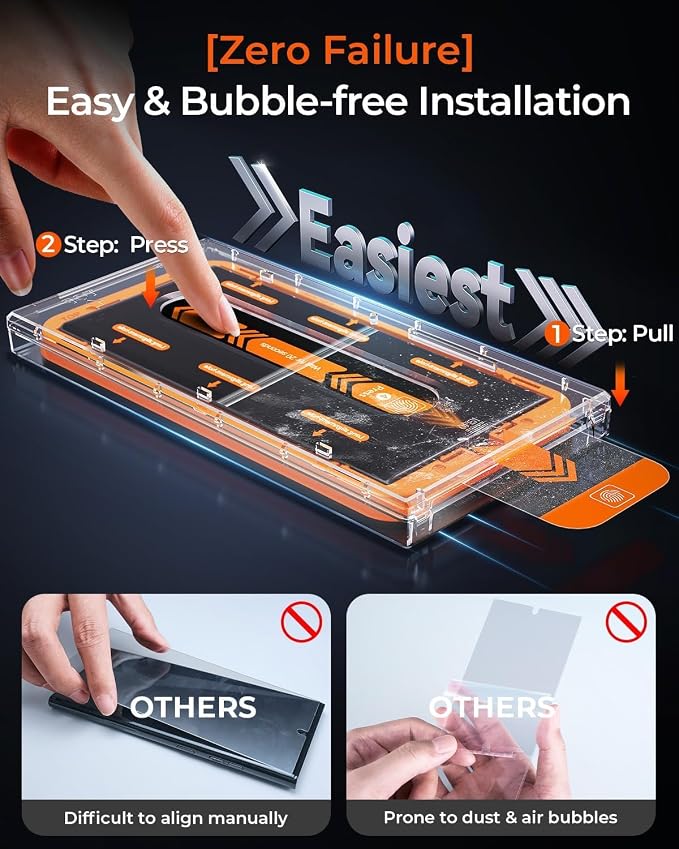 TOP 9H+ 2+2 Packs for Samsung Galaxy S24 Ultra Screen Protector 6.8'' | With Camera Lens Protector [Auto-Dust Removal&100% Fingerprint Unlock] HD Tempered Glass 10X Military Protection, Zero-Bubble - Image 2